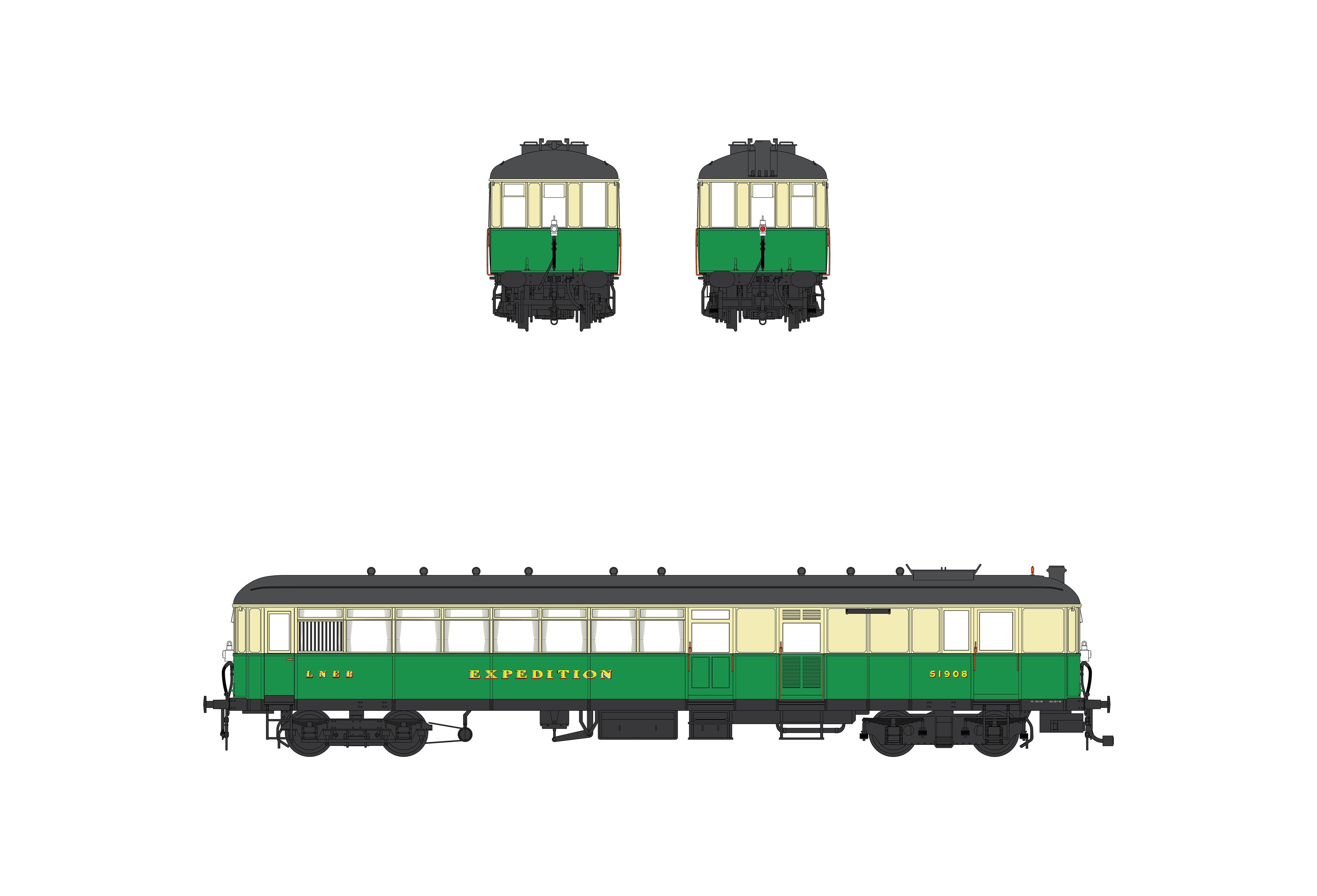 Sentinel Railcar - LNER Green/Cream - 51908 EXPEDITION – Heljan.com