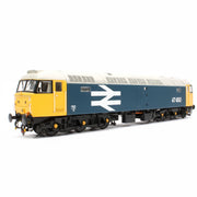 Model train locomotive with British Rail logo on a white background